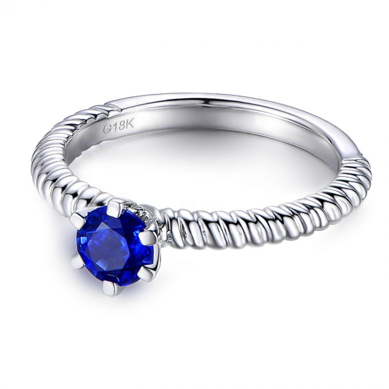 Anello Mariamman - Oro Bianco & Zaffiro Blu Solitario - 6
