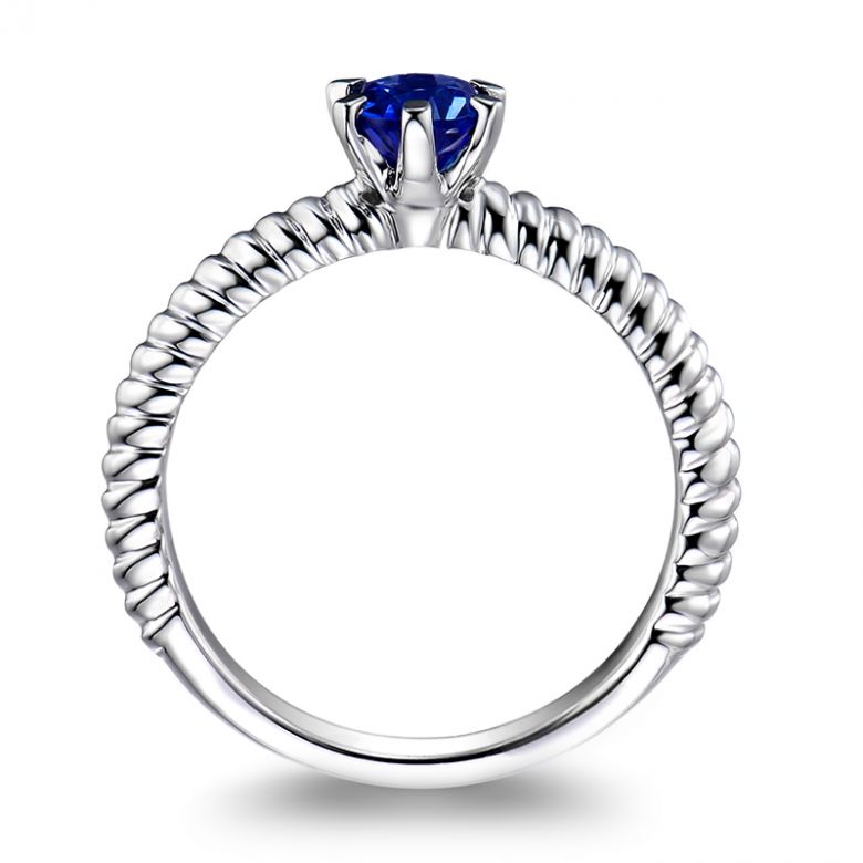 Anello Mariamman - Oro Bianco & Zaffiro Blu Solitario - 5