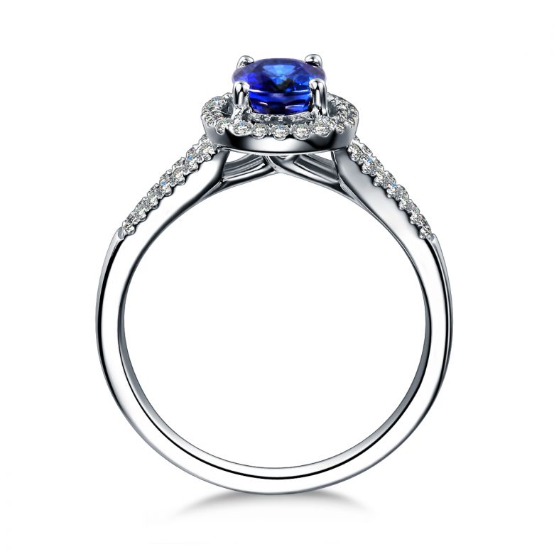 Anello Solitario Composto Mahaweli - Oro Bianco, Diamanti & Zaffiro - 7