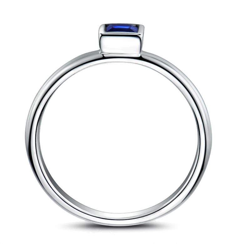 Anello Quadrato Blu - Oro Bianco & Zaffiro Princess Solitario - 7