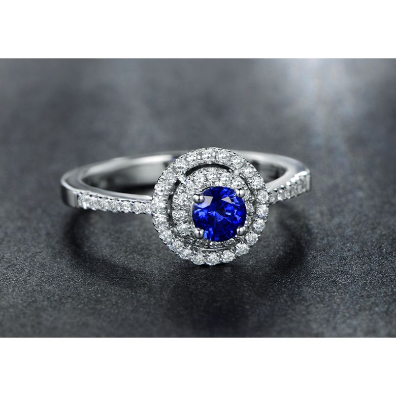 Anello Solitario Composto Mystic Blue - Oro Bianco, Diamanti & Zaffiro Blu - 5