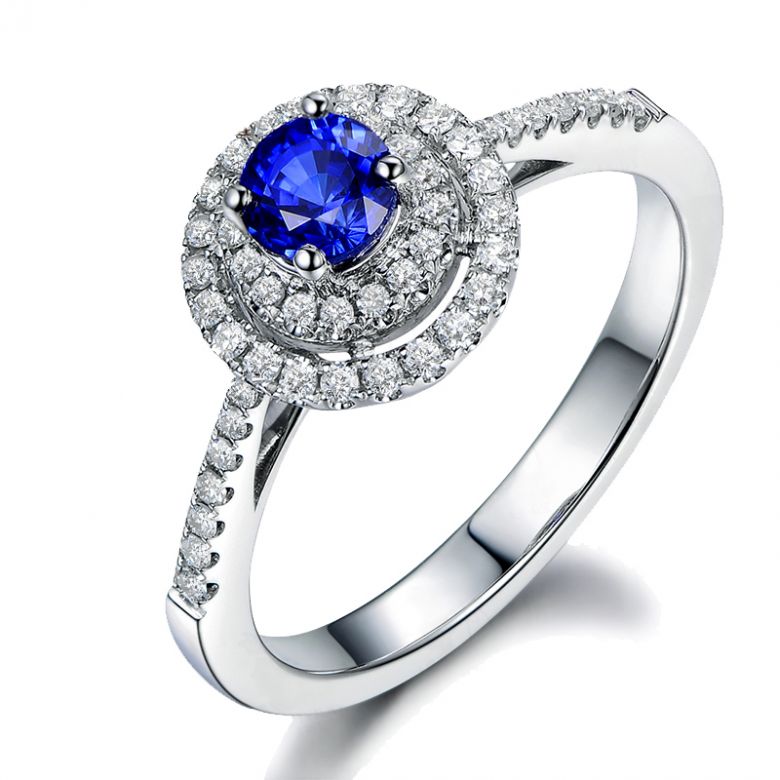 Anello Solitario Composto Mystic Blue - Oro Bianco, Diamanti & Zaffiro Blu - 1