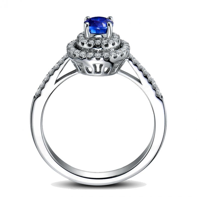 Anello Solitario Composto Mystic Blue - Oro Bianco, Diamanti & Zaffiro Blu - 4