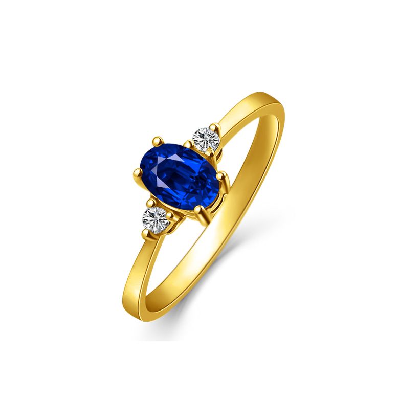 Anello di Fidanzamento Neoclassica - Oro Giallo, Diamanti & Zaffiro Blu Ovale - 1