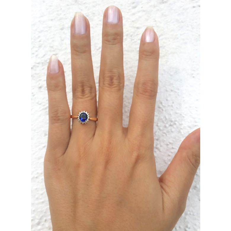 Solitario Composto Bouquet - Oro Giallo, Diamanti & Zaffiro Ovale - 3