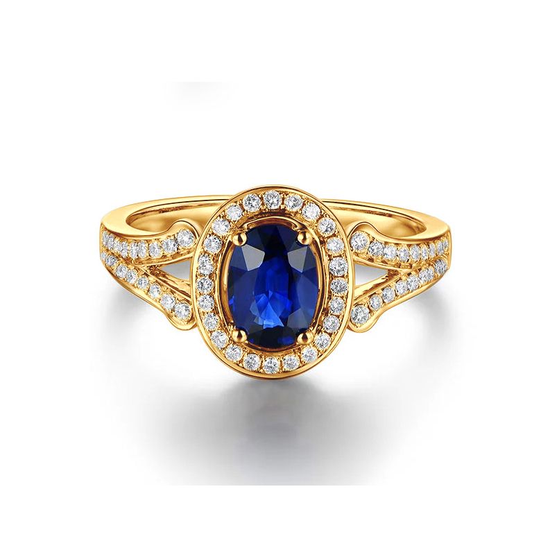 Anello Solitario Composto Dambulla - Oro Giallo, Diamanti & Zaffiro - 6