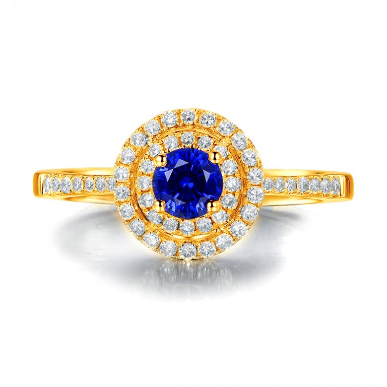 Anello Solitario Composto Mystic Blue - Oro Giallo, Diamanti & Zaffiro Blu - 7