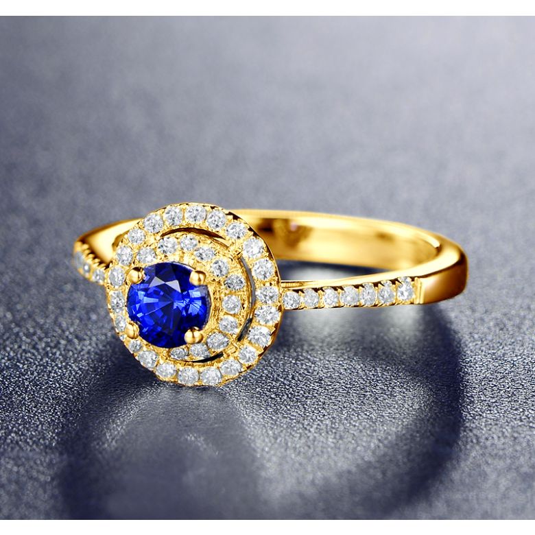 Anello Solitario Composto Mystic Blue - Oro Giallo, Diamanti & Zaffiro Blu - 3