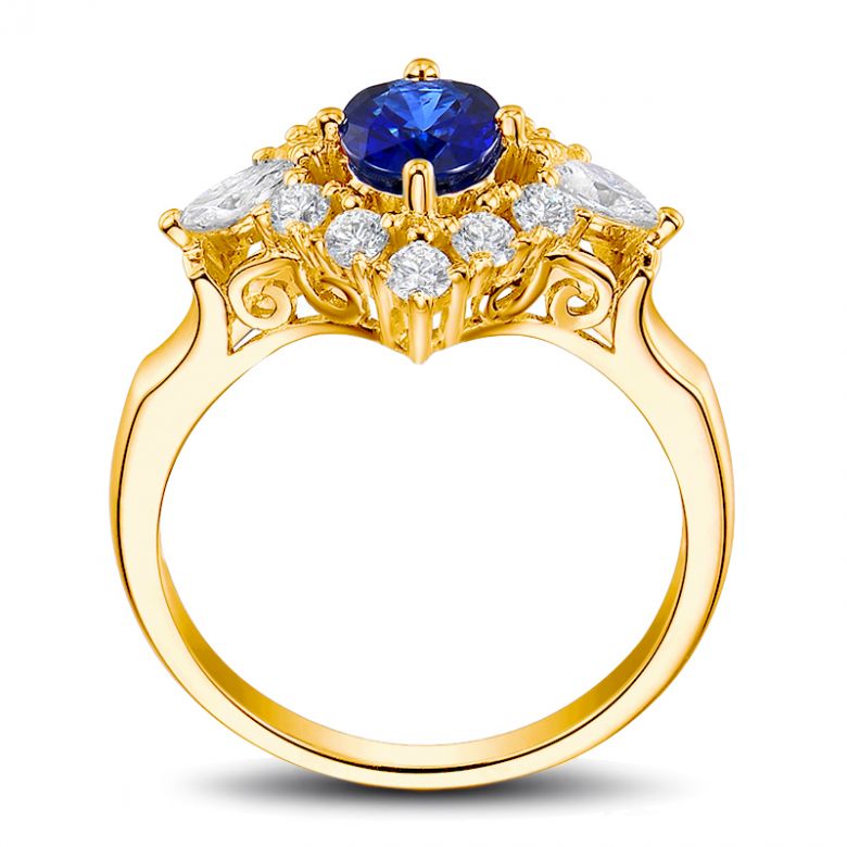 Solitario Composto Evasione - Oro Giallo,  Diamanti & Zaffiro Ovale - 11
