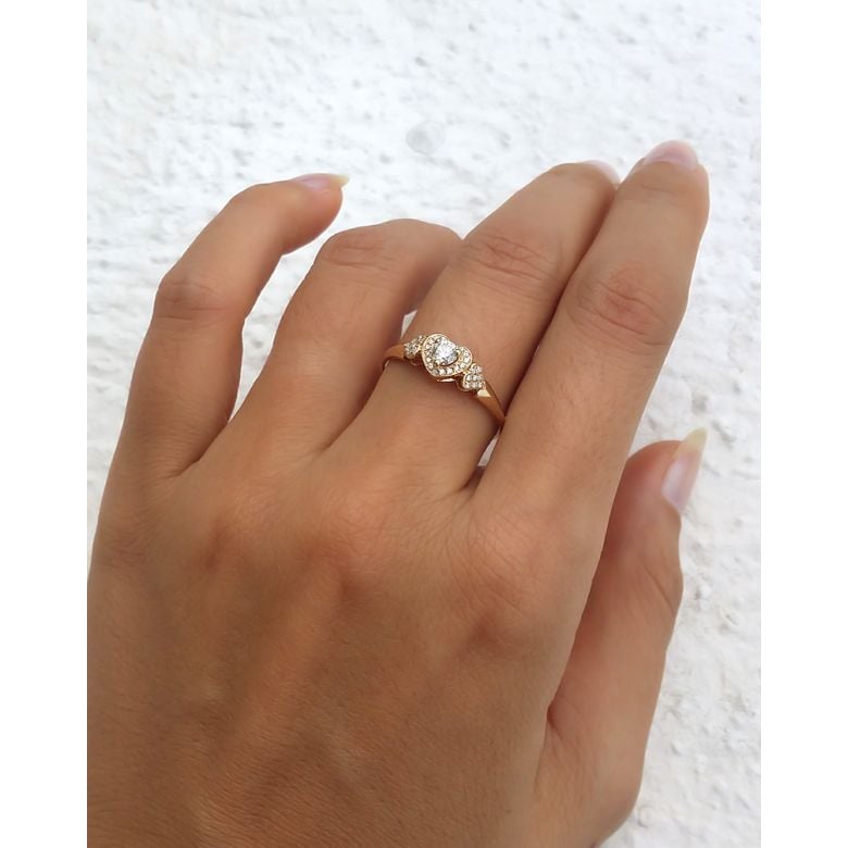 Anello di Fidanzamento Cuori Splendidi - 3 Cuori in Diamanti & Oro Giallo | Gemperles - 6