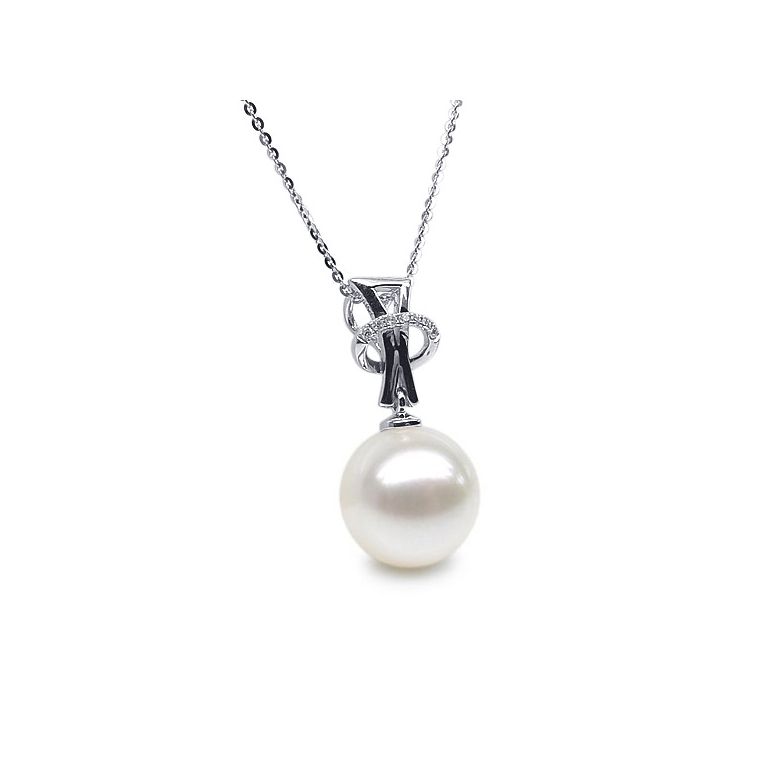 Ciondolo XO - Oro Bianco, Diamanti e Perla di Fiume - 2