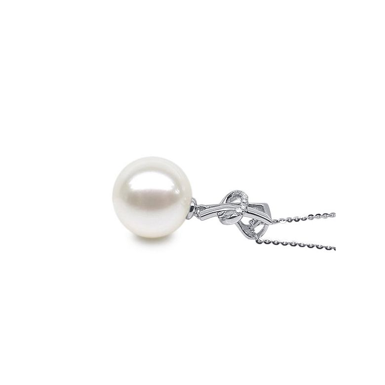 Ciondolo XO - Oro Bianco, Diamanti e Perla di Fiume - 7
