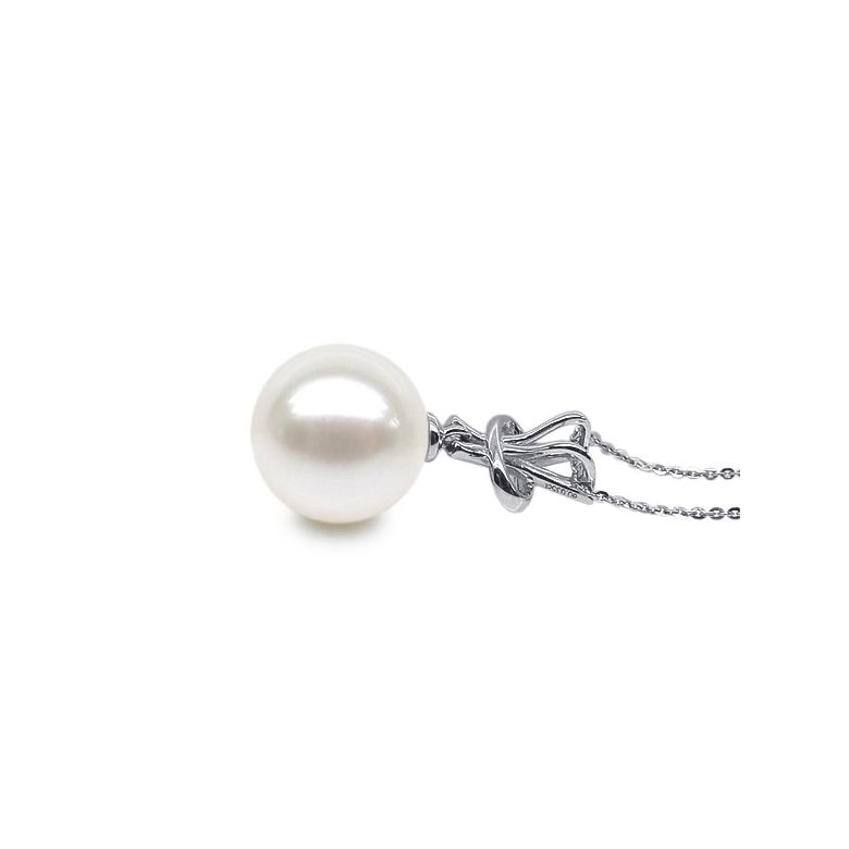 Ciondolo XO - Oro Bianco, Diamanti e Perla di Fiume - 6