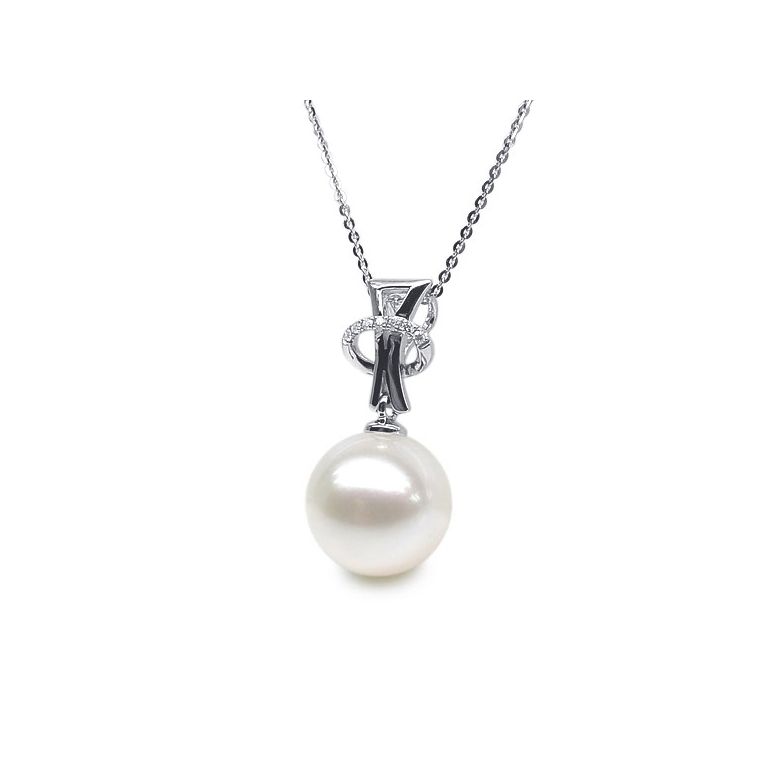 Ciondolo XO - Oro Bianco, Diamanti e Perla di Fiume - 4