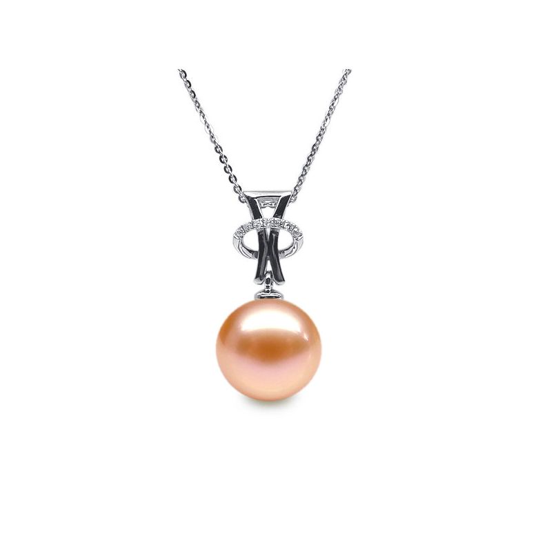 Ciondolo XO - Oro Bianco, Diamanti e Perla di Fiume - 9