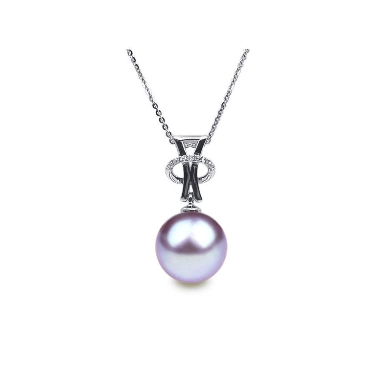 Ciondolo XO - Oro Bianco, Diamanti e Perla di Fiume - 11