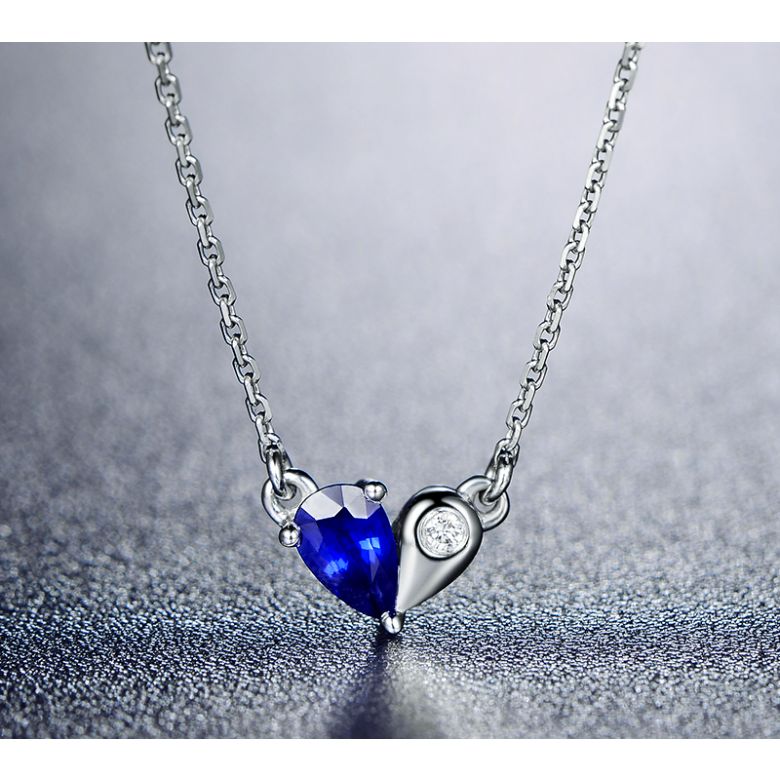 Collana Ciondolo cuore di Zaffiro e Diamante su Oro bianco - 4