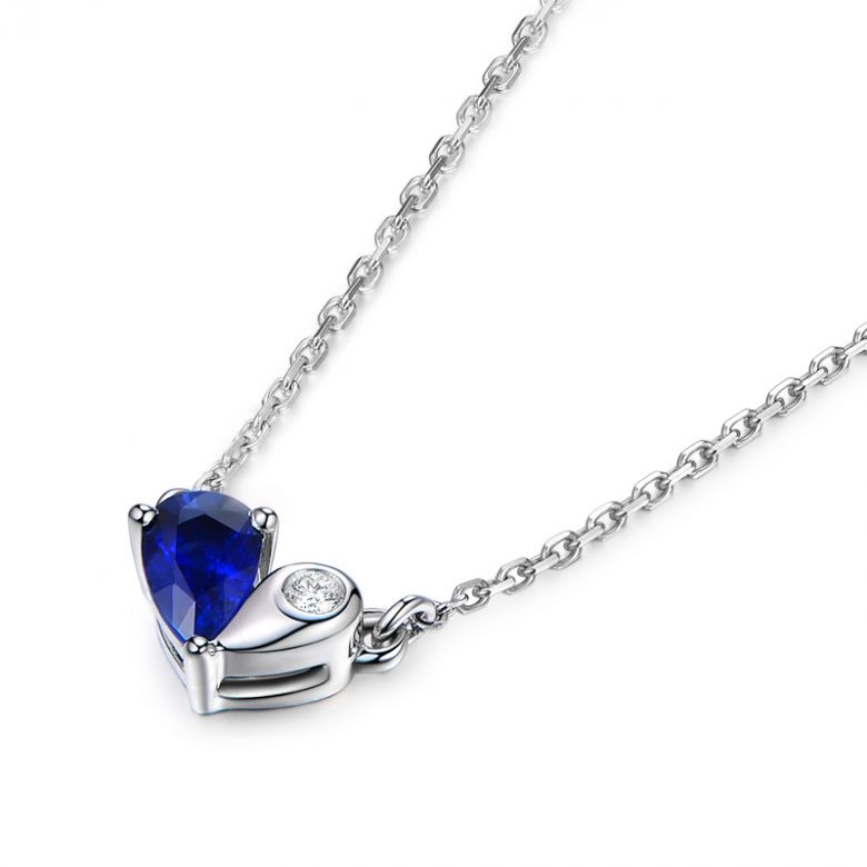 Collana Ciondolo cuore di Zaffiro e Diamante su Oro bianco - 6