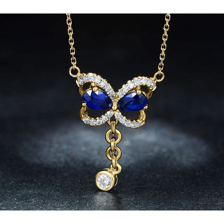 Ciondolo Farfalla blu - Oro bianco, Diamanti e Zaffiro - 4