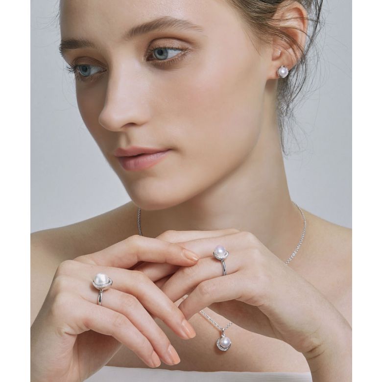 Anello Hinata - Oro Bianco, Diamanti & Perla Akoya - 4